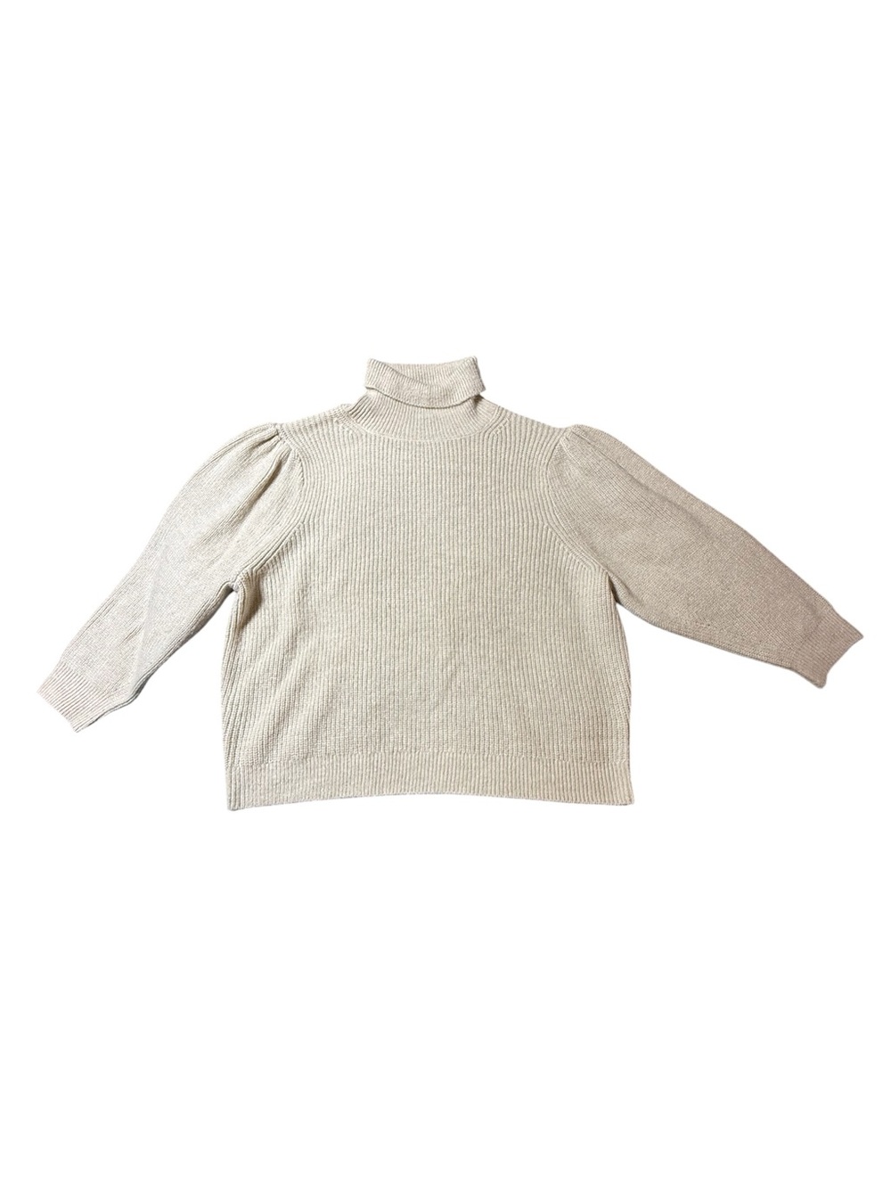 J. Crew XXL Beige Wool Blend Ribbed Turtleneck Puff Balloon Sleeve Sweater